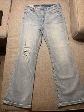 GAP High Rise ’70s Flare Jeans 32 14R Light Wash Distressed Y2K